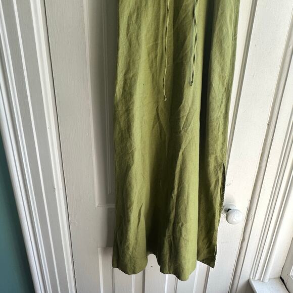Casa Raki Selina Organic-Linen Voile Midi Dress Olive Green - Picture 4 of 8